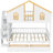Full Size Wooden House Roof Bunk Bed with Window Door and Roof,Storage Drawers and Staircase,White+Natural-550015728