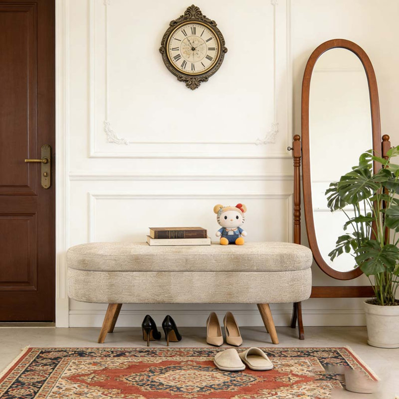 Ottoman Oval Storage Bench, Brown
