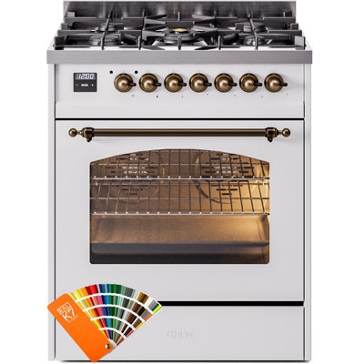 ILVE Nostalgie II Series 30 inch Dual Fuel Range with 5 Sealed Burners (Glass Door)
