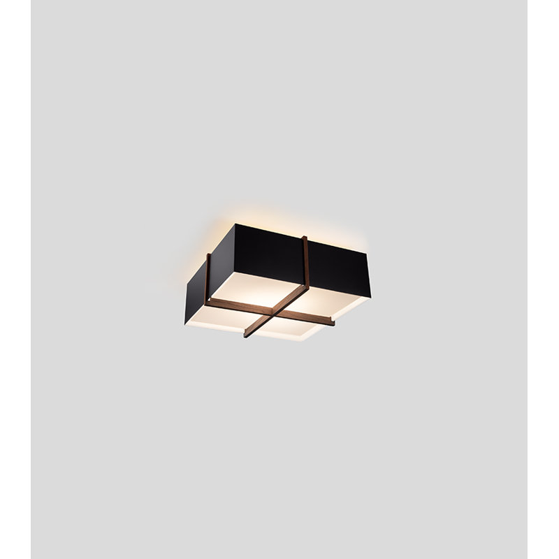 Veram LED Flush Mount - 2700K, Walnut, 6.4" H x 18" W x 18" D, Matte Black/Matte White