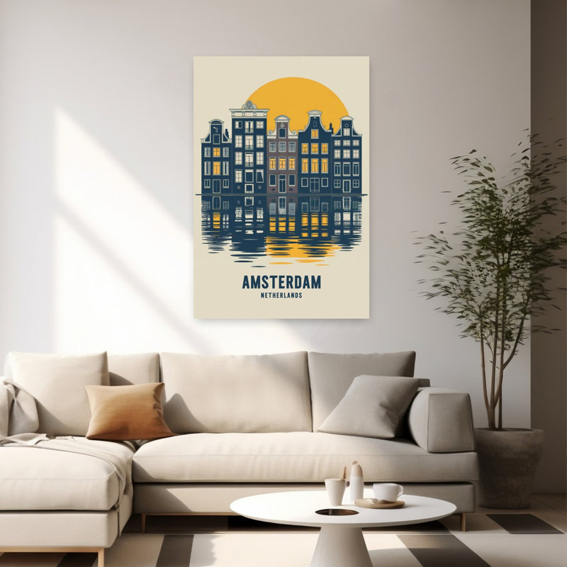 Affiche murale représentant l'architecture abstraite traditionnelle du canal d'Amsterdam, H 60 po x l 40 po