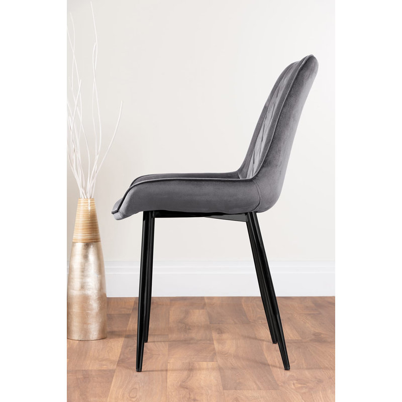 Scottsmoor Modern High Gloss Halo 6 Seater Dining Table Set with Luxury Velvet Dining Chairs, Gray/Black