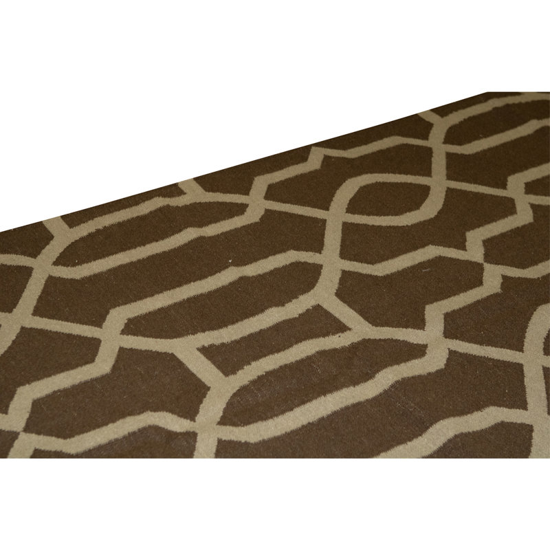 Flatweave Wool Geometric Area Rug in Espresso