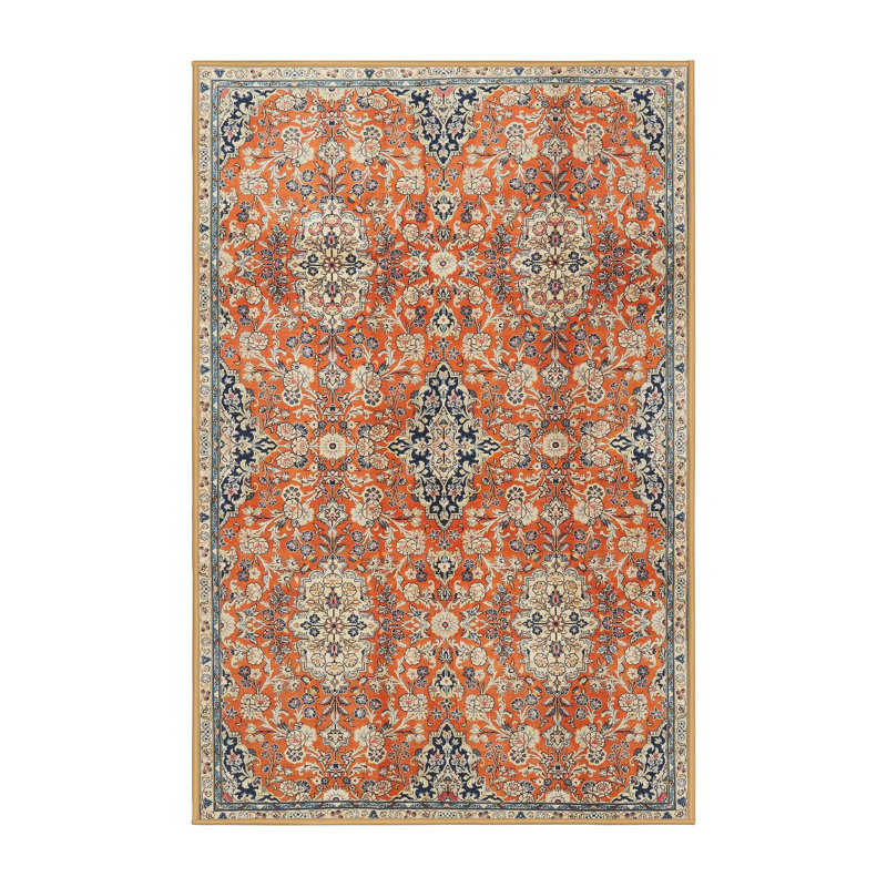 Tapis orange/bleu traditionnel, Rectangle 5 pi x 7 pi