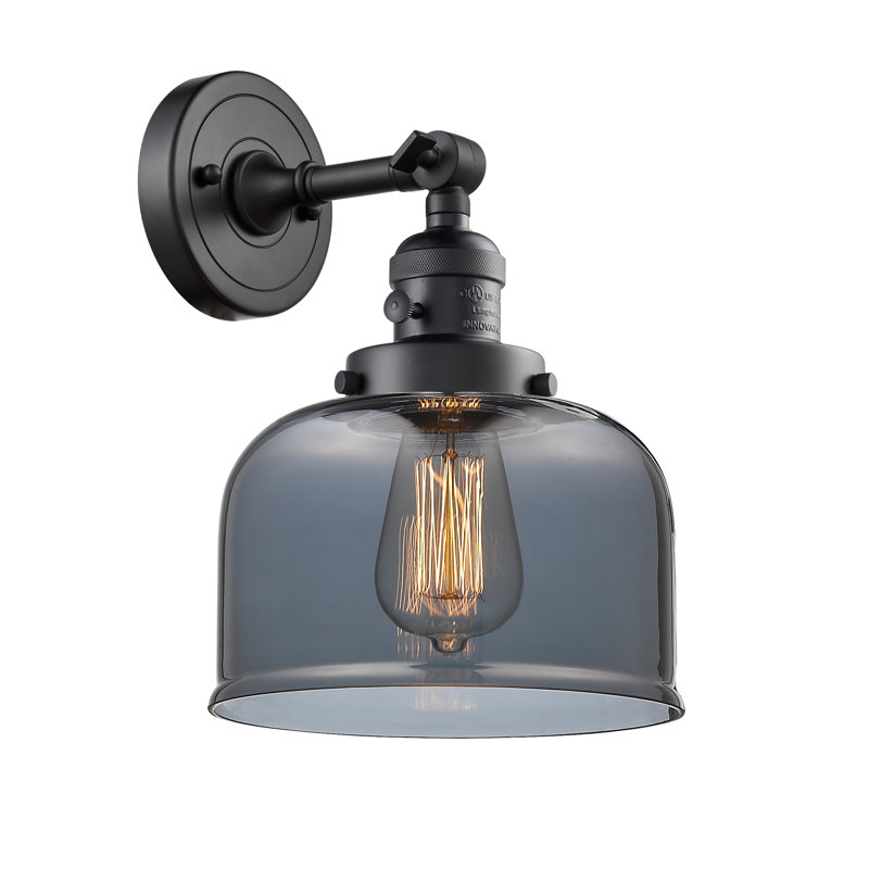 Applique murale 1 lumière 5 po Bell, Ampoule incandescente rétro 60 watts, Plaqué couleur fumée, Noir mat