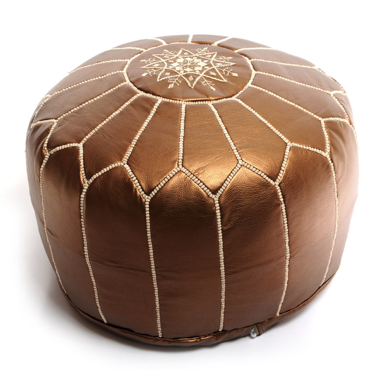 Pouf rond en cuir véritable de 20 po de largeur, Cuir marocain bronze, Bronze