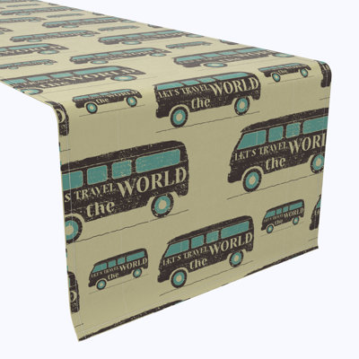 Table Runner, 100% Cotton, 16X108", Vintage Lets Travel