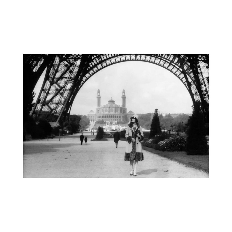 1920s Woman Walking Under The Eiffel Tower With The Trocadero In Background Paris France by Vintage Images - Wrapped Canvas Print