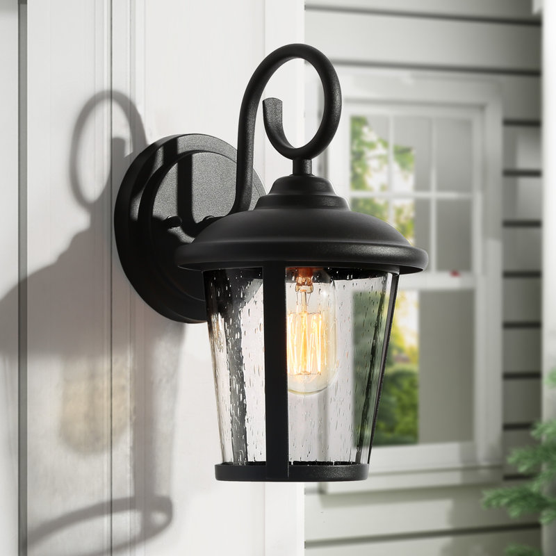 Lanterne murale d'extérieur en verre grainé noir H 6 po