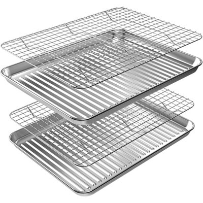 Ensemble de 2 plaques à pâtisserie quart de cercle et 2 grilles de refroidissement en acier inoxydable (argenté)