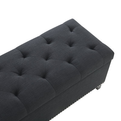 Repose-pieds avec rangement, banc de rangement avec charnière de sécurité, repose-pieds capitonné en lin pour le salon, le vestibule, le couloir, le repose-pieds et le support 500 lb