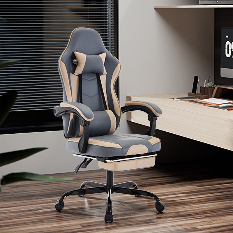 Faux Leather Ergonomic Gaming Chair, Adjustable Video Gaming Chair with Footrest & Linkage Armrest, 360° Swivel Computer Chair for Office, Gaming, Study
