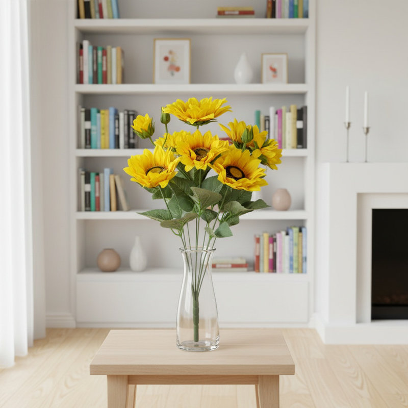 Buisson de tournesol artificiel, paquet de 4 - fausses fleurs jaunes 9 tiges chacune - H 18,9 po Home Decor, Yellow