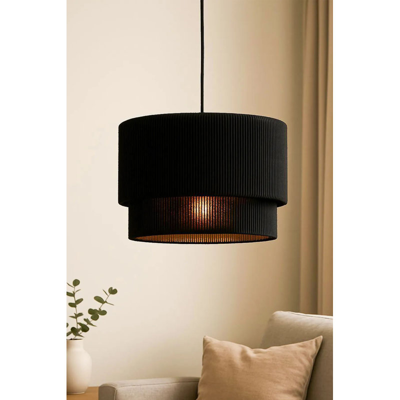 Lustre réglable élégant, corps en plastique noir, 13,8 po x 8,7 po | Hauteur: 8,7 à 23,6 pouces | Douille E27, 40 W maximum, culot Rafia élégant | Parfait pour les salles à manger, les espaces de vie et les éclairages modernes