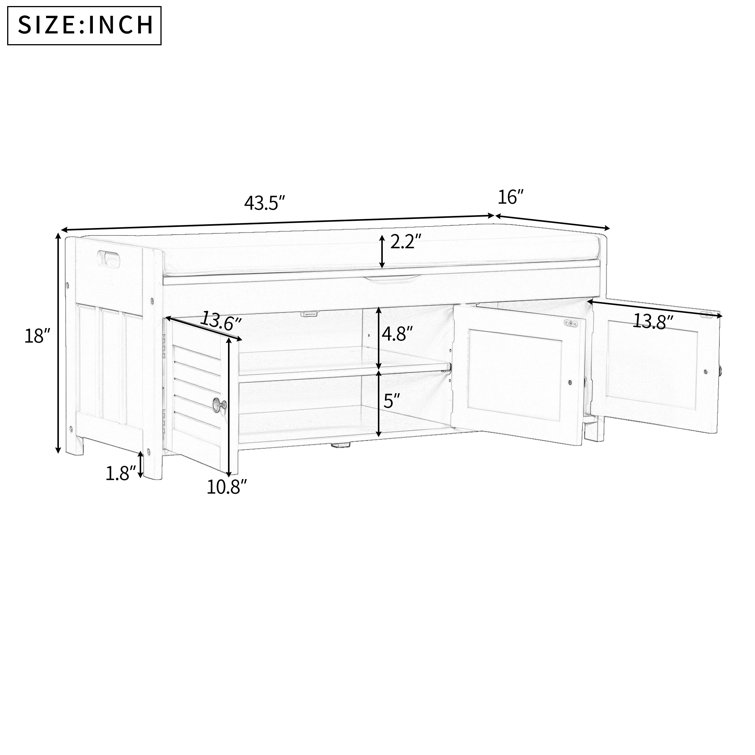 43.5 Shoe Storage Bench with Cushion, Entryway Storage with Hidden Storage Red Barrel Studio Color/Pattern: White