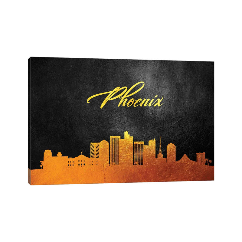 Phoenix Arizona Gold Skyline 1 Piece Wrapped Canvas Wall Art, 66.04 cm H x 45.72 cm W x 3.175 cm D
