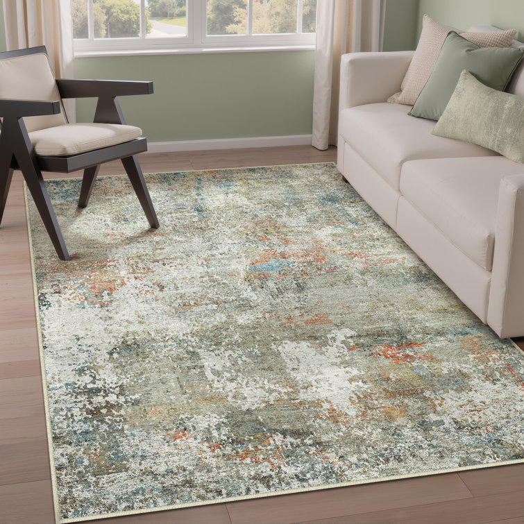 Sarah Modern Abstract Machine Washable Area Rug with Non-Slip Backing