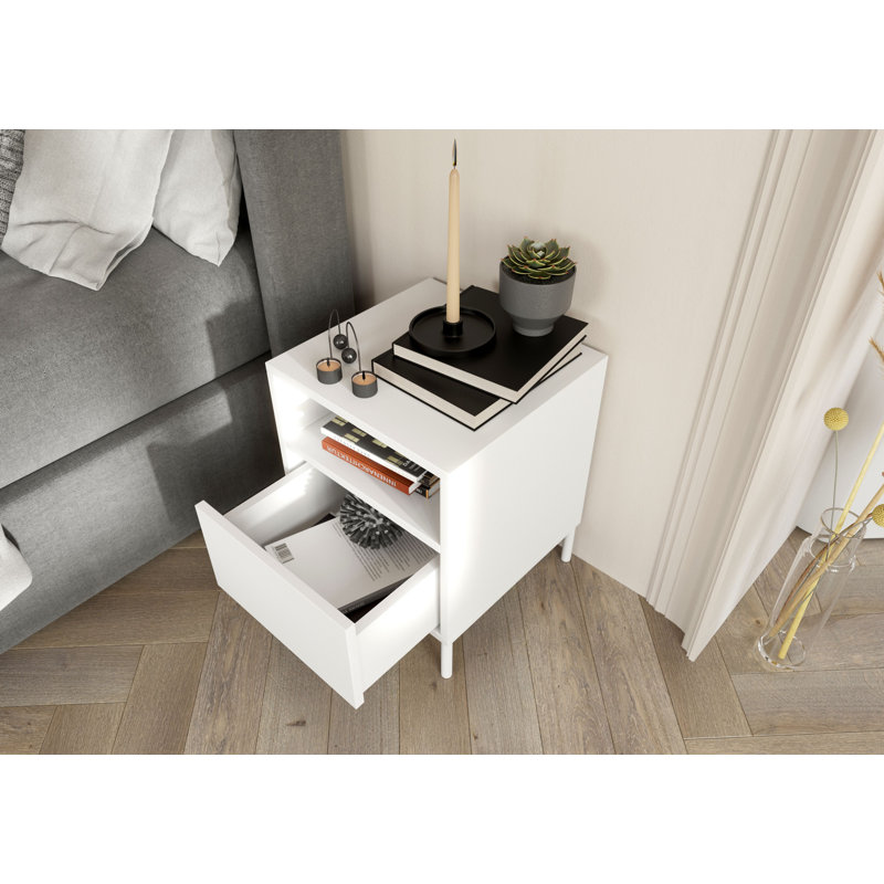 Caola 41cm W Manufactured Wood Bedside Table, White
