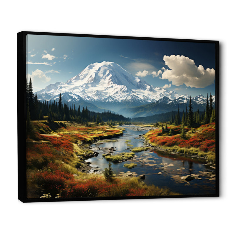 Art mural américain «Mount Rainier» - États-Unis, H 12 po x l 20 po x P 1 po, Cadre flottant noir