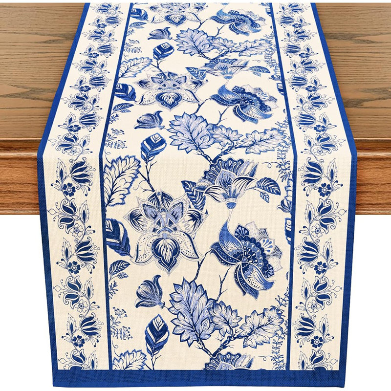 Chemin de table floral - bleu - 13 x 72 pouces, décoration pour le printemps et l'été