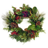 24" Holly Pine Magnolia Wreath