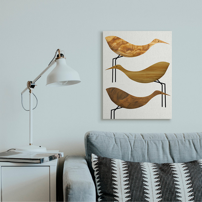 «Abstract Abstract Wood Storks Rustic Birds» par Daphne Polselli, reproduction d'art graphique, Toile tendue