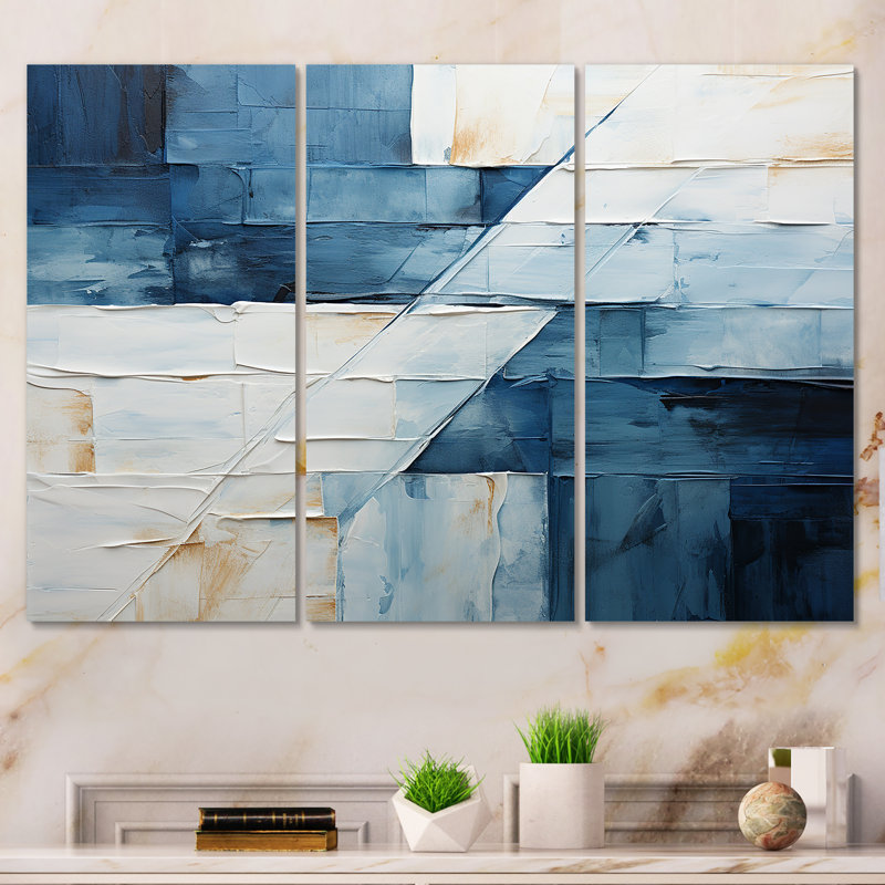 Nautique, formes géométriques blanches et bleues VI - Art mural géométrique, Toile tendue, H 32 po x l 48 po x P 1 po