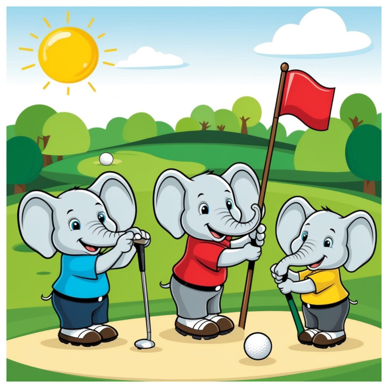 Éléphants jouant aux couvertures de golf, L 50 po x H 60 po