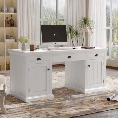 Bureau de direction 67 po, bureau d'ordinateur avec 2 portes en bois et 3 tiroirs