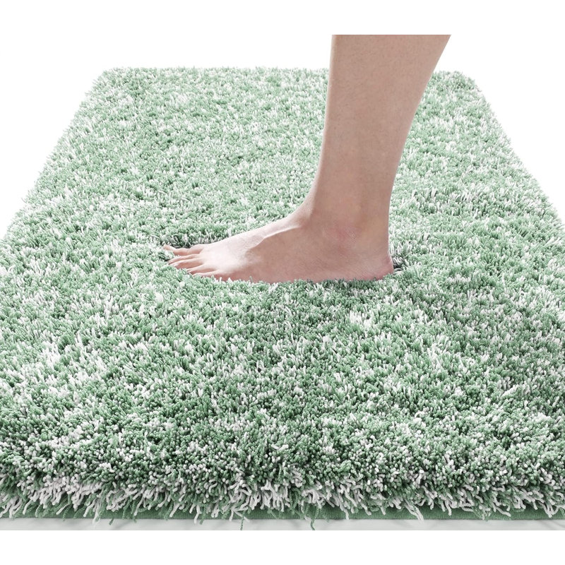 43×61cm Fluffy Microfiber Bath Mat, Non-Slip Absorbent Washable Shower Rug, Light Green