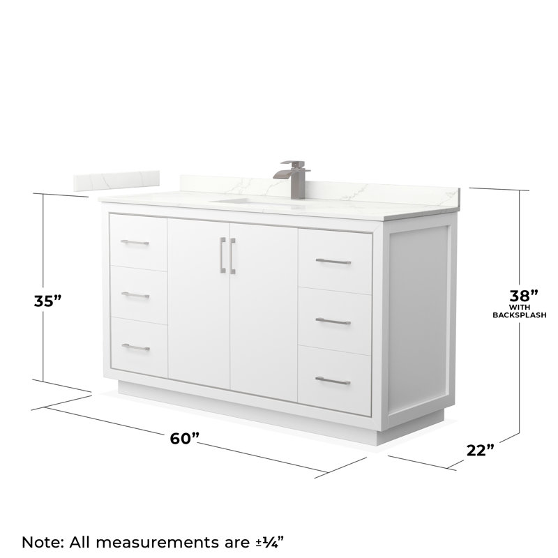60'' W Single Vanity, Giotto Quartz, White, Brushed Nickel