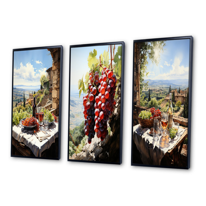 «Vineyard Rendezvous In Rioja», 3 pièces, H 40 po x l 60 po, Cadre noir