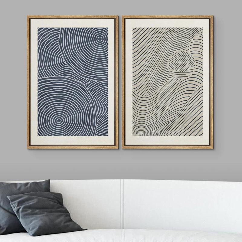 3D Wave Nordic Geometric Landscape Abstract Shapes Illustrations Minimal Decor Boho, Natural Framed, 16'' H x 24'' W
