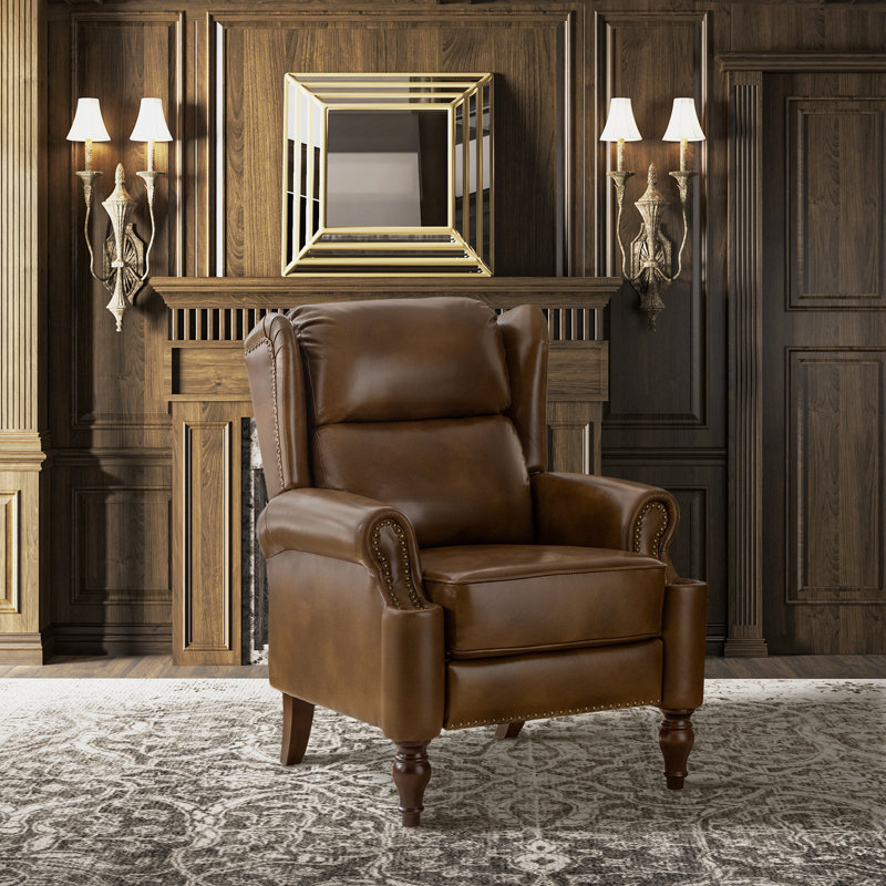 Fauteuil inclinable manuel en cuir véritable Topi, Caramel