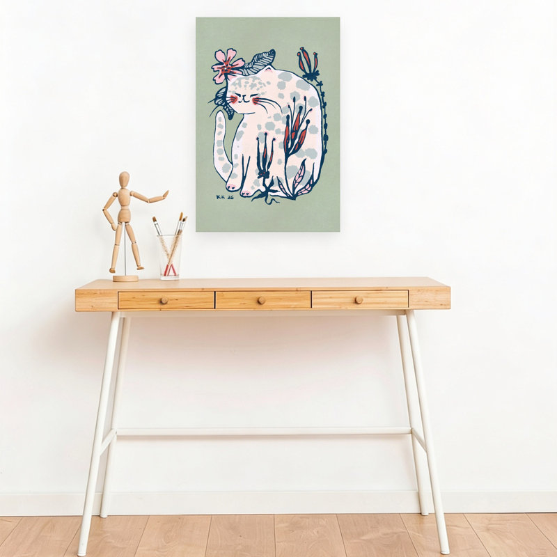 Art floral paisible, chat paisible, serein et paisible, H 18 po x l 12 po