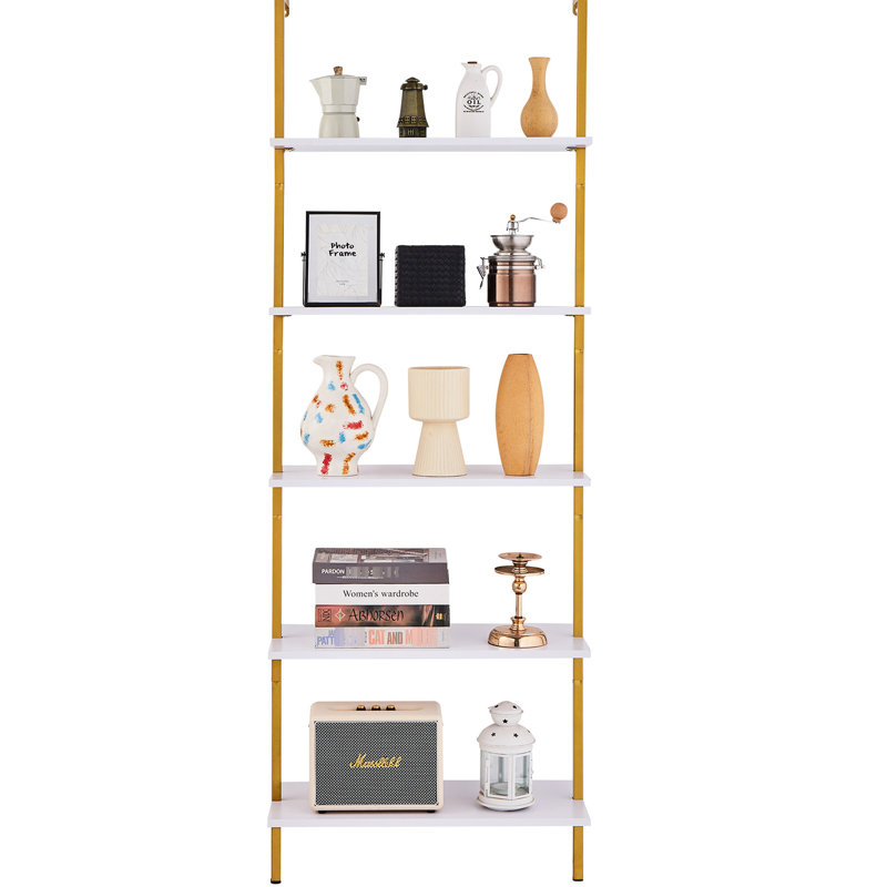 Gold White 5 Tier Industrial Square Pipe Shelf For A Tidy And Practical Home Storing Items In Stable Manner