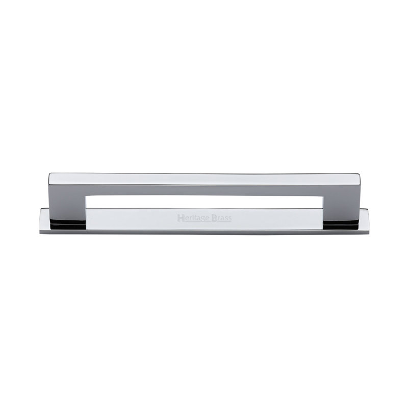 Heritage Brass Heritage Cabinet Pull Metro Design with Plate, 12.8cm, Polished Chrome