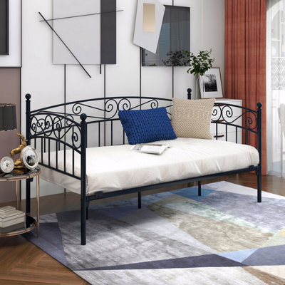 Metal Daybed Frame, Multifunctional Mattress Foundation/Bed Sofa With Headboard, Twin
