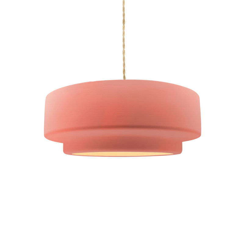 Luminaire suspendu tambour 1 lumière Gela, H 5 po x l 12 po x P 12 po, Rosé brillant, Laiton brossé