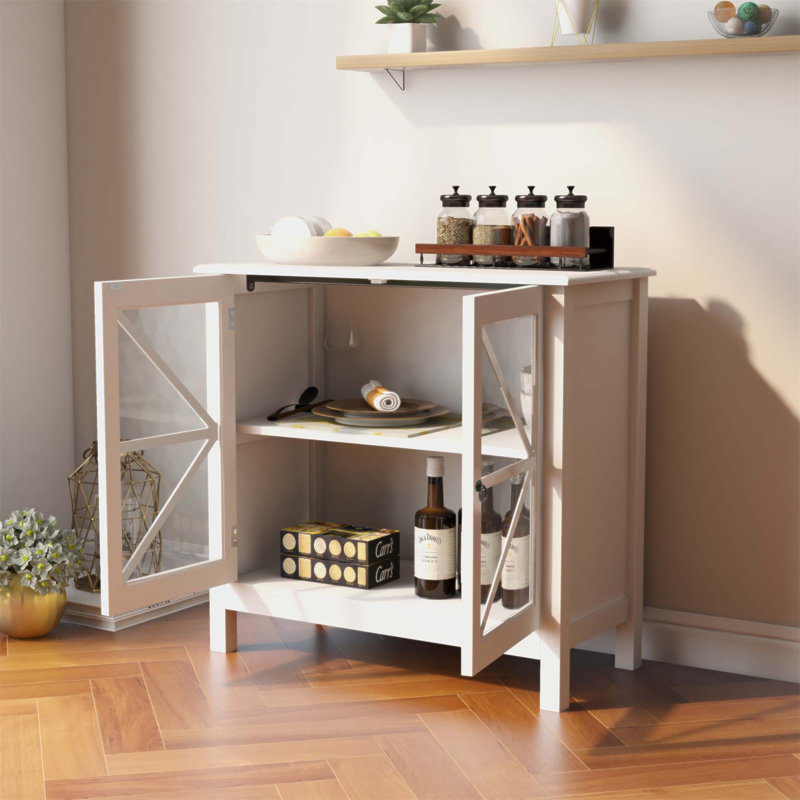 Rustic Style Kitchen Cabinet with Double Glass Doors and Ample Storage, Perfect for Organized and Stylish Home Décor