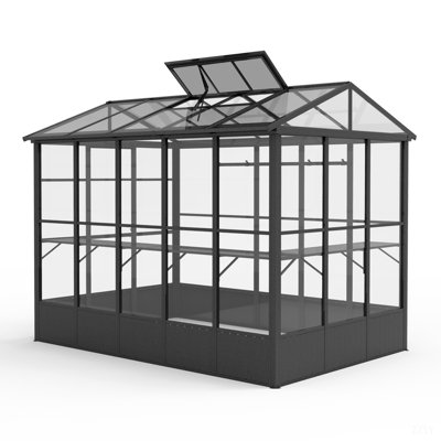 Greenhouse, Polycarbonate Green House With Fully Auto Temperature Control Vent, Outdoor Full Aluminum Heavy Duty Greenhouse With Extra Walk-In Height For Garden Backyard, Dark Grey