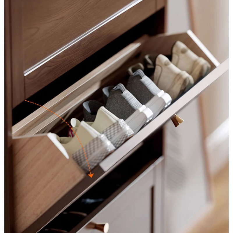 Slim rubberwood solid wood tipping shoe cabinet, 44.09" H x 21.65" W x 7.87" D, Brown