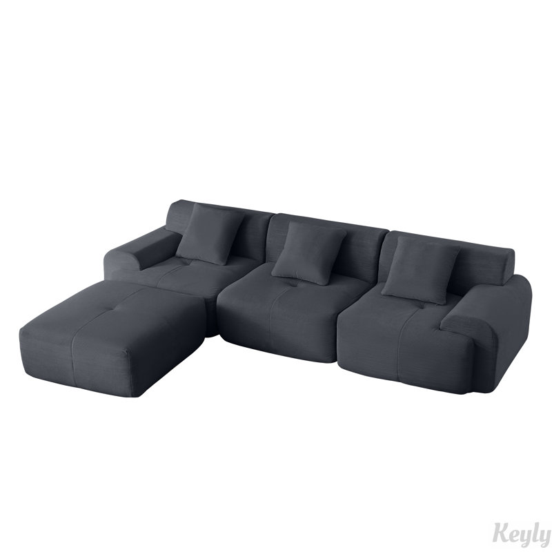 Canapé modulaire en L 113 po avec siège profond et repose-pieds mobile 113 po, Gris foncé