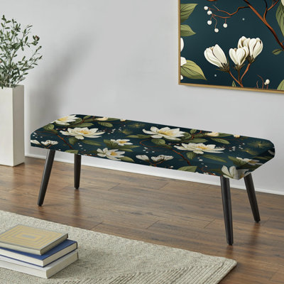 Banc blanc rembourré à motif floral lotus blanc zen