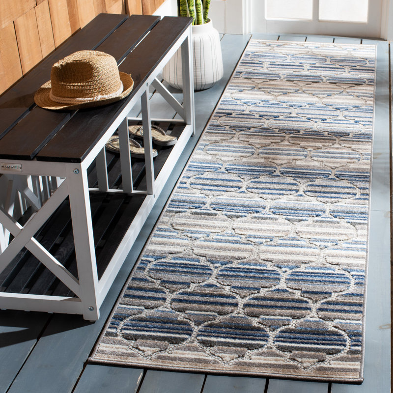 Tapis d'intérieur / extérieur à motif géométrique Longridge Performance, Tapis de couloir 2 pi 2 po x 7 pi