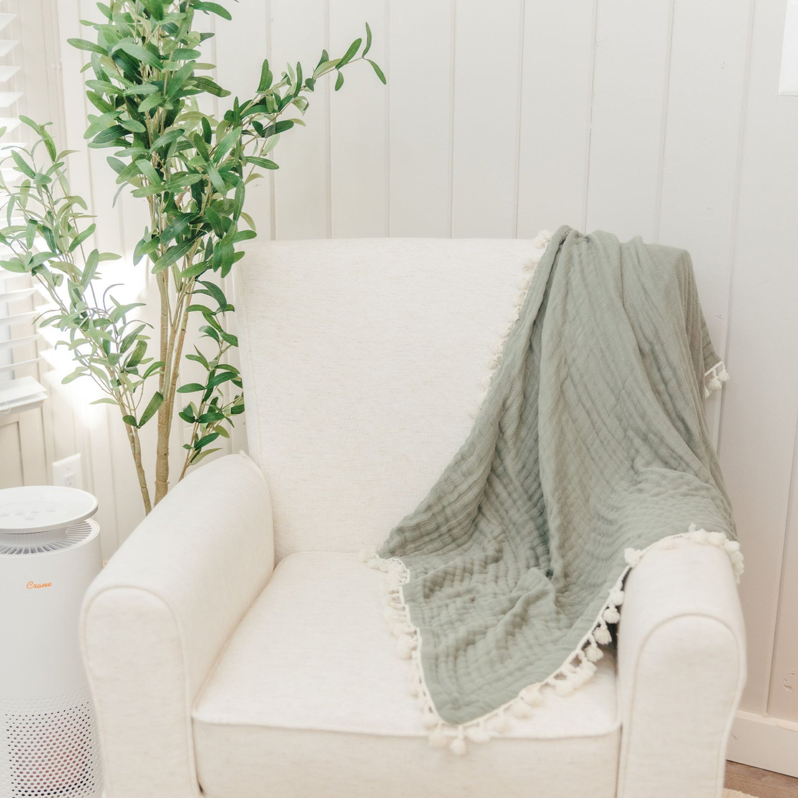 6-Layer Cotton Muslin Baby Blanket, Green