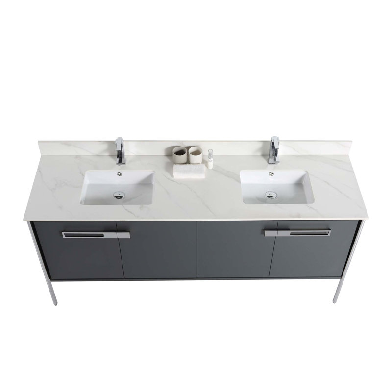 Meuble-lavabo double 72 po, Chrome poli, Gris Onix