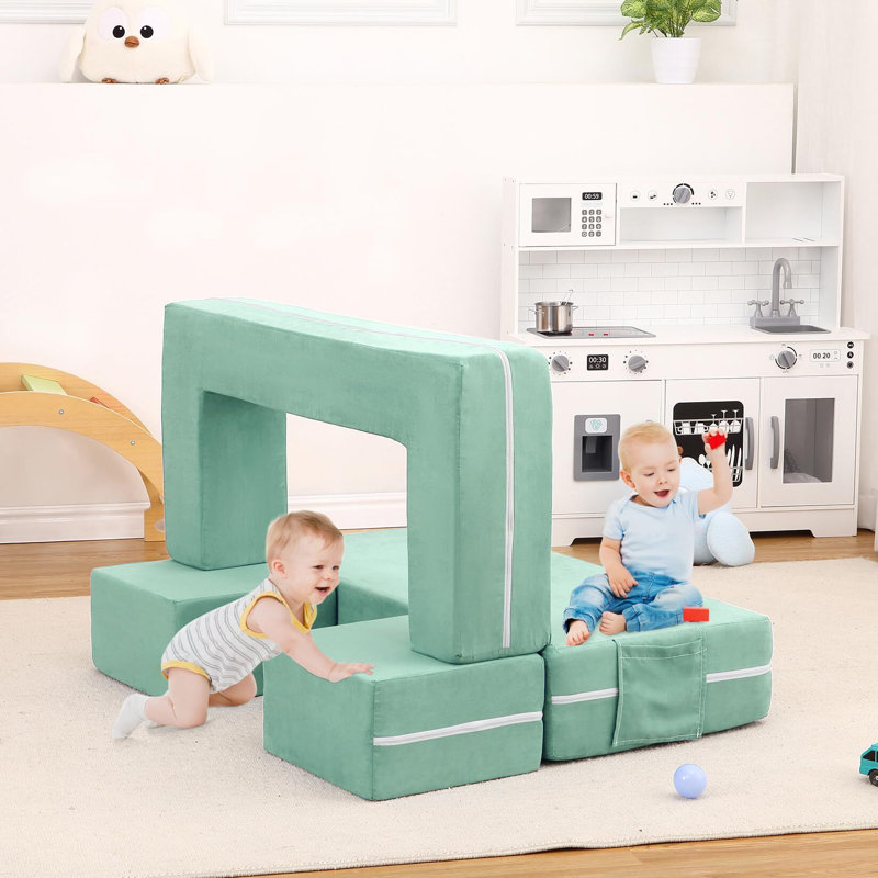 Canapé modulaire pour tout-petits 3 pièces, canapé pour tout-petits pour jouer, Similicuir vert