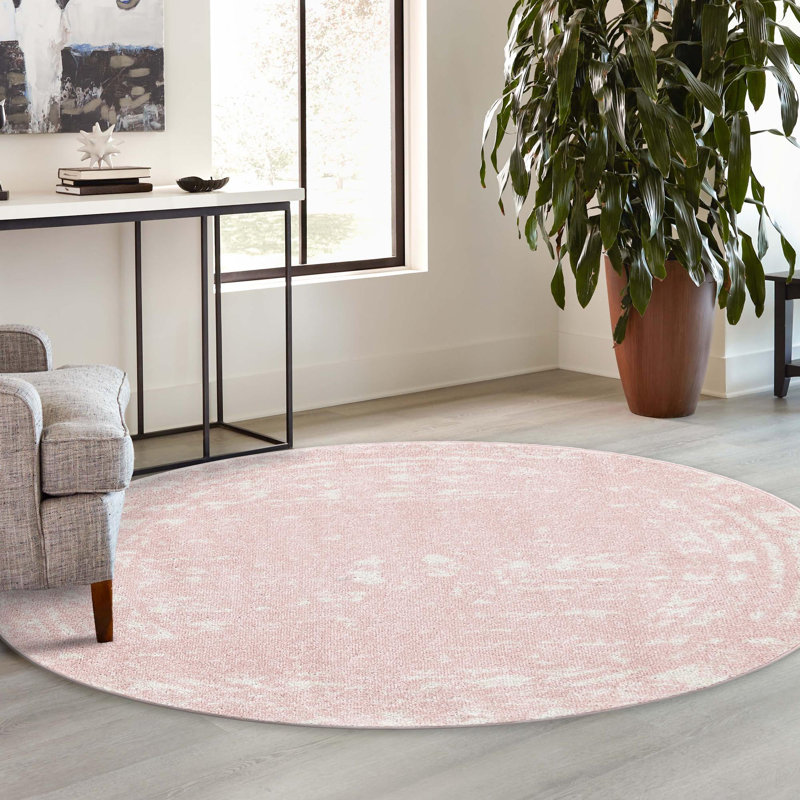 Tapis rose / blanc Gustafson, Rond 9 pi 10 po