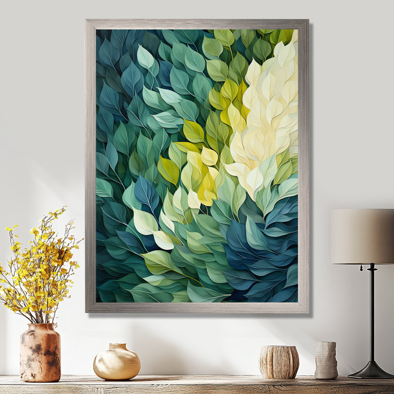 «Leaves Green River Collage», reproduction d'art sur toile encadrée, H 44 po x l 34 po x P 1,5 po, Cadre simple argenté